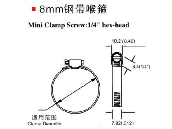 8mm不锈钢喉箍规格标准